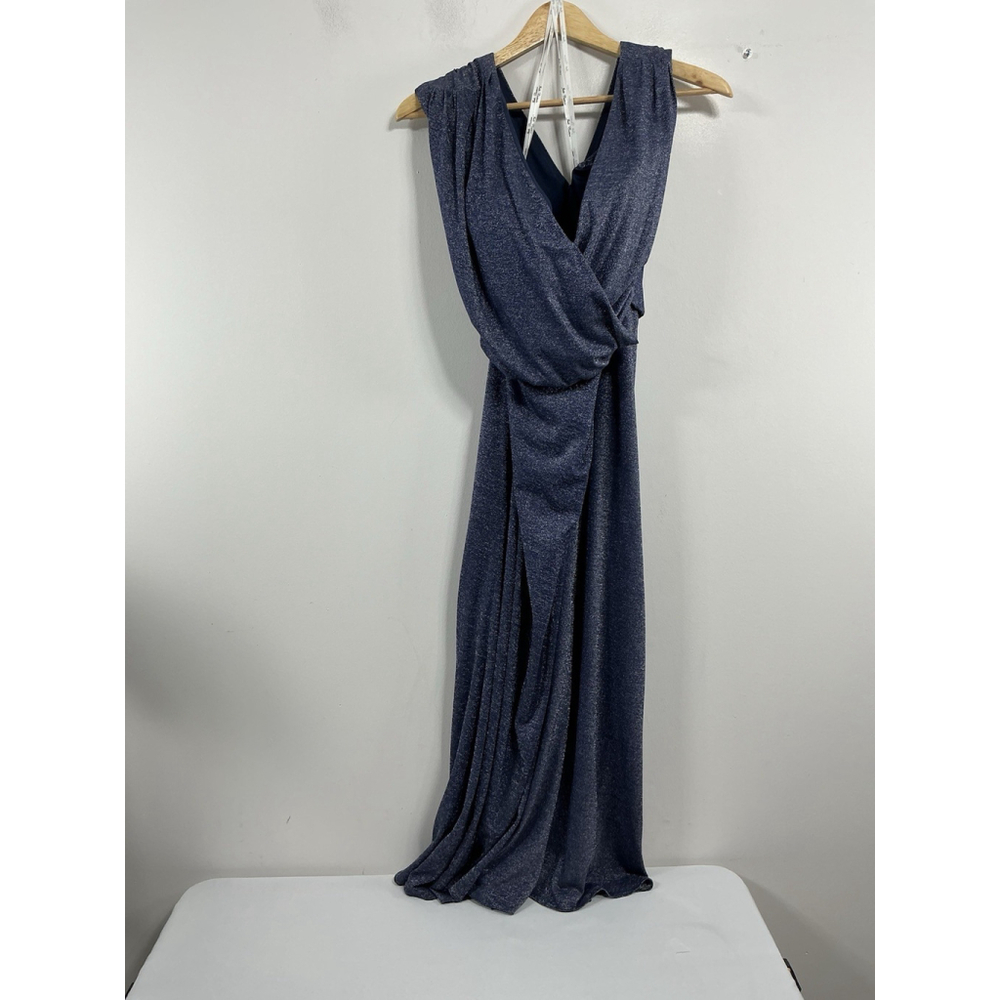 Womans Jade Couture Maxi Formal Dress Size 16 Blue Metallic Sleeveless Broach